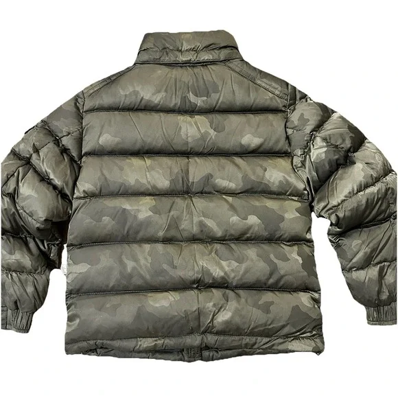 Moncler Maya Giubbotto Green Camo Coat Boys 6 Green Zip Up Down Feather Jacket - Picture 3 of 16